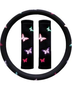 BUTTERFLY STEERING WHEEL COVER AND SEAT BELT COMFORTER SET