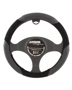 STEERING WHEEL COVER LEATHER PATTERN L Black