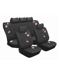 Stingray 11 Piece Seat Cover Set Front & Rear Black With Pink Blossom Pattern