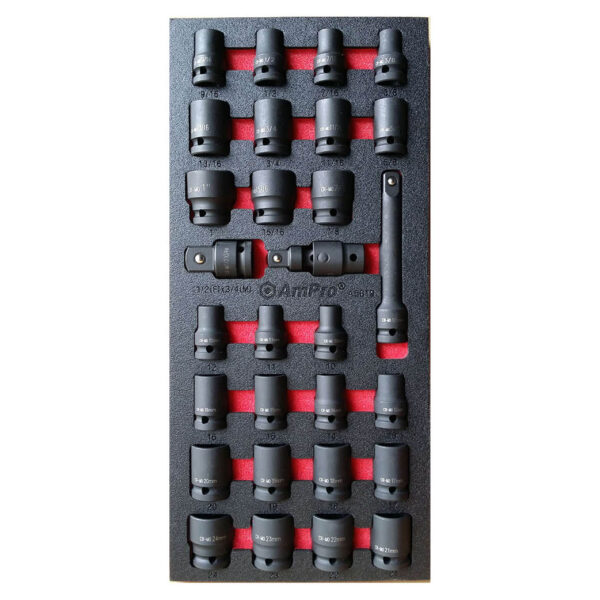 Ampro 29 Piece 1/2" DRIVE Air Impact Socket FT