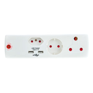 Electricmate Adaptor 1 x 16AMP 1 x 5AMP 1 x SCHUKO and 2.1AMP USB with Surge