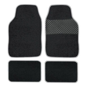 4Piece Grey Trim Carpet Mat Set