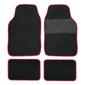 4Piece Red Trim Carpet Mat Set