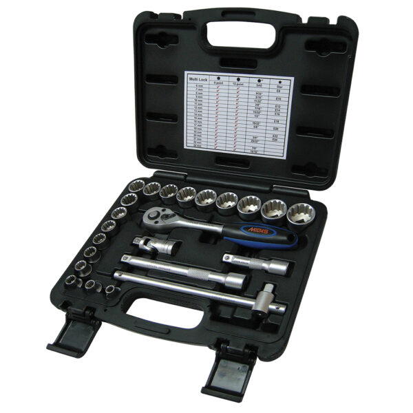 MidasPro 23 Piece 3/8" Drive Socket Set Multi Lock