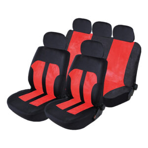 Autogear 9 Piece Black / Red Suede - Mesh Seat Cover Set