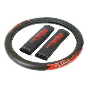Autogear Steering Wheel Cover / Belt Comforter Flame Blue 3 Piece