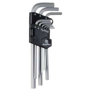 Ampro 9 Piece Long Hex Key Wrench Set (15-10mm)
