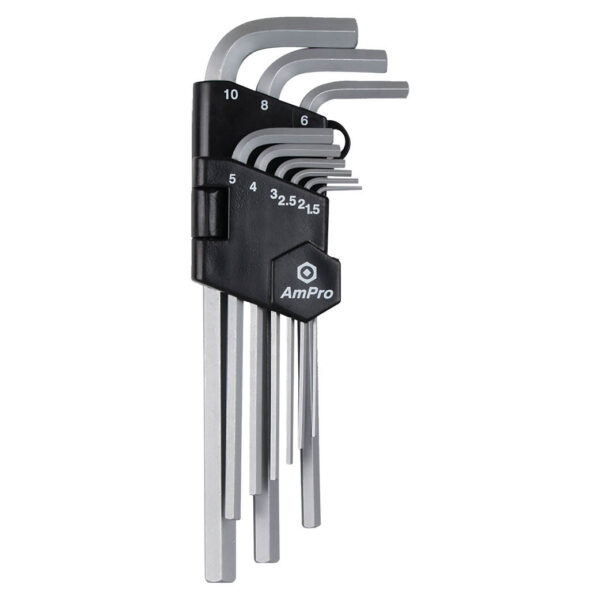 Ampro 9 Piece Long Hex Key Wrench Set (15-10mm)