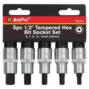 Ampro 5 Piece 1/2" Drive Tamper Proof Hex Bit Socket Set 6-12m