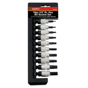 Ampro 10 Piece 3/8" Drive Hex Bit Socket Set 48mm (2-10mm)