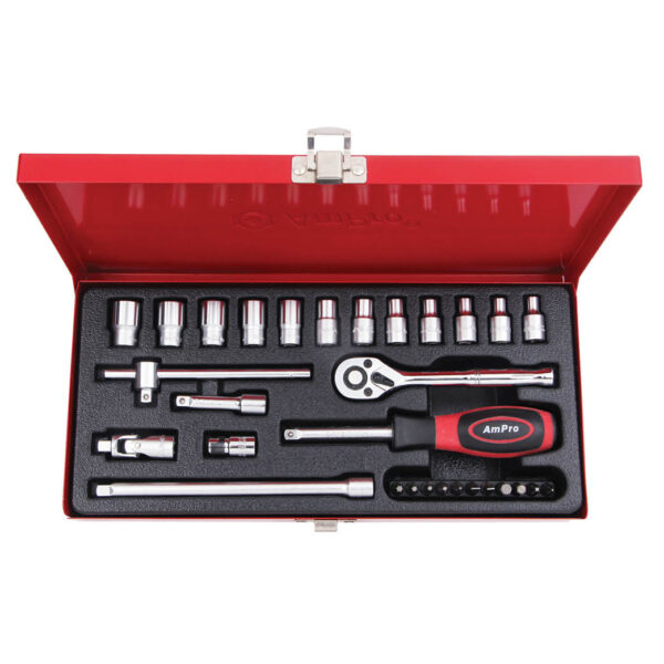 Ampro 30 Piece 1/4" Drive Socket Seket Set (Metric)