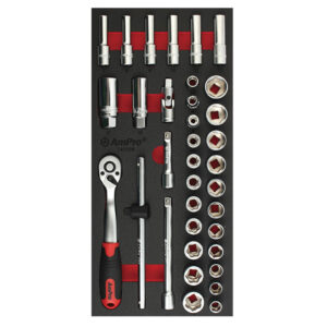 Ampro 35 Piece 3/8" Drive Socket and Bolt Extractor Socket FT