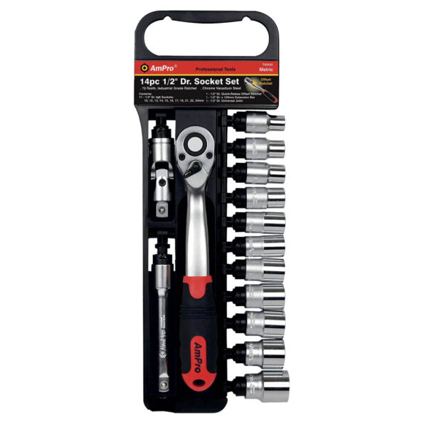 Ampro 14 Piece 1/2" Drive 6 PT Socket Set (10mm-24mm)