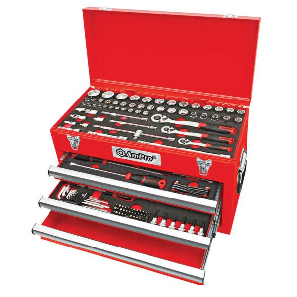 Ampro 166 Piece 1/4"+ 3/8" and 1/2" Drive 3-Drawer Bolt-Fit Set